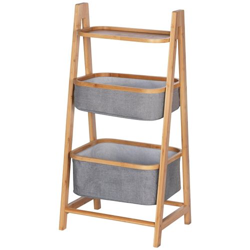 Wäschesortierer WENKO "Bahari", braun (braun, grau), B:44cm H:91cm T:34cm, Bambus, Wäschesammler, Wäschesortierer, Bambus, 2 Körbe und 1 Ablage