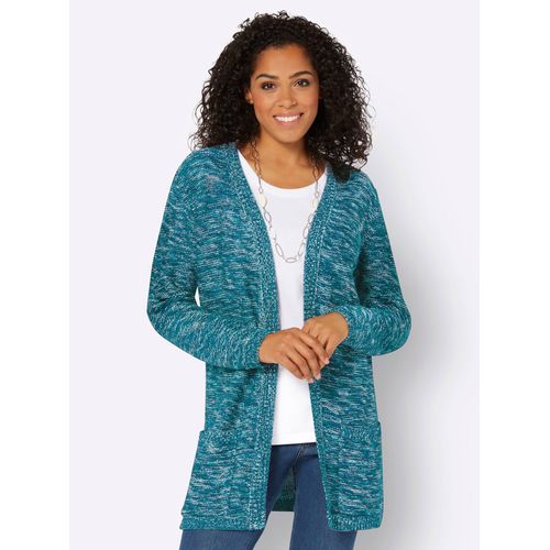 Strickjacke CASUAL LOOKS Gr. 50, blau (petrol-meliert) Damen Strickjacken