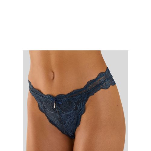 Tanga LASCANA Gr. 44/46, blau (dunkelpetrol), Damen, Microtouch, Spitze, Obermaterial: 88% Polyamid, 10% Elasthan, 2% Polyester, Unterhosen, rundherum aus edler Spitze