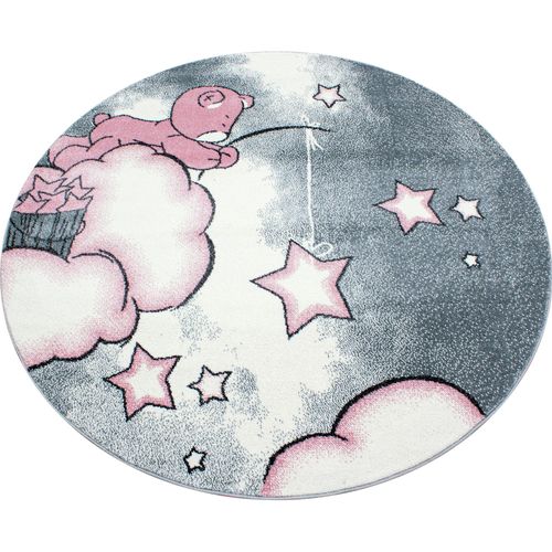 Kinderteppich AYYILDIZ TEPPICHE "Kids 580" Teppiche Gr. Ø 160cm, 12mm, pink (pink, grau) Kinder Motiv Sterne, Kurzflor