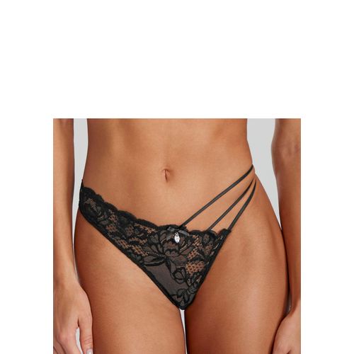 String JETTE Gr. 40/42, schwarz, Damen, Spitze, Obermaterial: 88% Polyamid, 12% Elasthan, Unterhosen, mit verspieltem Bänderdetail und edlem Glitzeraccessoire