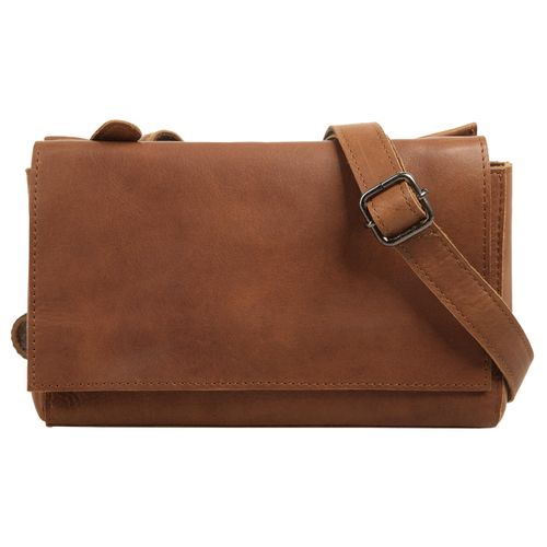 Umhängetasche CLUTY, Damen, Gr. B/H/T: 22cm x 15cm x 6cm onesize, braun (cognac), Leder, unifarben, Taschen, echt Leder