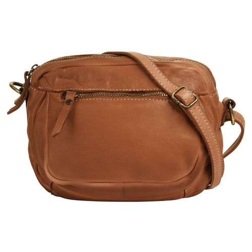 Umhängetasche CLUTY, Damen, Gr. B/H/T: 20cm x 17cm x 3cm onesize, braun (cognac), Leder, unifarben, Taschen, echt Leder, Made in Italy