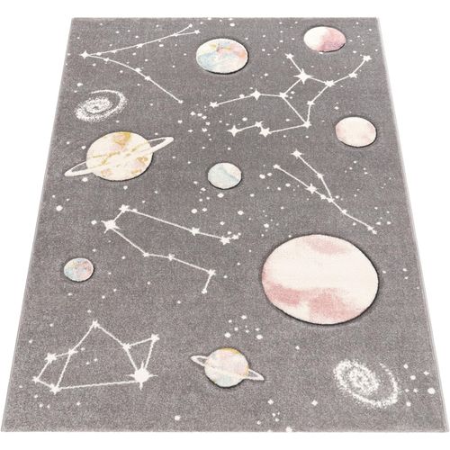 Kinderteppich PACO HOME "Cosmo 347" Teppiche Gr. B: 160cm, 12mm, L: 230cm, grau Kinder 3D-Design, Motiv Weltraum, Kinderzimmer