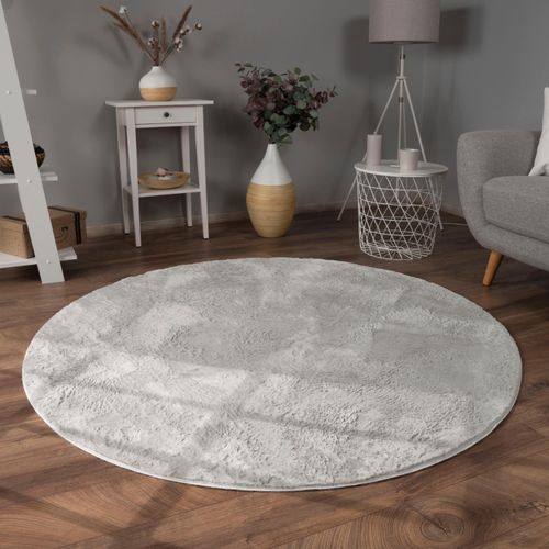 Fellteppich PACO HOME "Kunstfell Soft 380" Teppiche Gr. Ø 200cm, 14mm, grau Fellteppich Langflor, Kuschelteppich - besonders weich, Uni-Farben