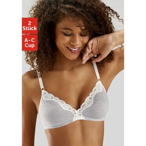 Bralette-BH PETITE FLEUR Gr. 70, Cup A, grau (hellgrau, meliert, weiß) Damen BHs Wäsche Teenie-BH BH BH-Set ohne Bügel aus Baumwolle mit Spitze