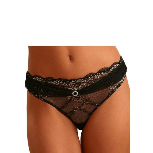 String LASCANA Gr. 32/34, schwarz (schwarz-gold) Damen Unterhosen aus extravaganter Spitze mit edlen Accessoires, sexy Dessous