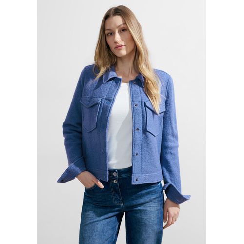 Kurzjacke CECIL, Damen, Gr. XL (44), blau (water blau), Stoff, Obermaterial: 60% Viskose, 40% Wolle, Futter: 60% Baumwolle, 40% Polyester, unifarben, casual, gerade hüftlang, V-Ausschnitt, Langarm Bündchen, Jacken, aus softem Materialmix