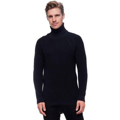 Rollkragenpullover RUSTY NEAL, Herren, Gr. L, blau (dunkelblau), 50% Baumwolle, 50% Polyacryl, unifarben, casual, normal, hoch geschlossener Ausschnitt, Langarm, Pullover, mit kuscheligem Rollkragen