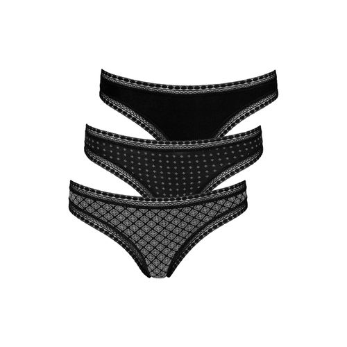 String LASCANA, Damen, Gr. 32/34, schwarz, Jersey, Obermaterial: 95% Baumwolle, 5% Elasthan. Spitze: 90% Polyamid, 10% Elasthan, bedruckt, unifarben, körpernah, Unterhosen, aus elastischer Baumwolle mit weicher Spitze