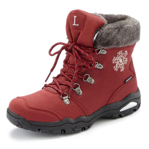 Winterstiefelette LASCANA, Damen, Gr. 37, rot (dunkelrot), Obermaterial: 100% Synthetik. Futter: 100% Polyester. Decksohle: 100% Polyester. Laufsohle: 100% Synthetik, gemustert, casual, Schuhe Winterboots Schnürboots, Stiefelette,Stiefel,Winterstiefel wind-& wasserabweisender Tex-Membran