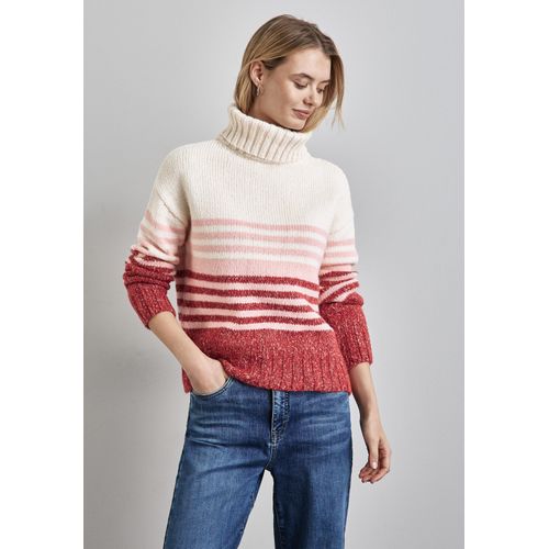 Rollkragenpullover STREET ONE, Damen, Gr. 36, rosa (petal rose), Stoff, 74% Polyacryl, 19% Polyester, 7% Baumwolle, gestreift, casual, normal normal, hoch geschlossener Ausschnitt, Langarm Bündchen, Pullover, mit Turtleneck