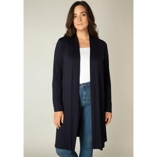 Longstrickjacke BASE LEVEL CURVY Gr. 44, blau (navy dunkelblau) Damen Strickjacken Figurumspielende, weiche Strickqualität