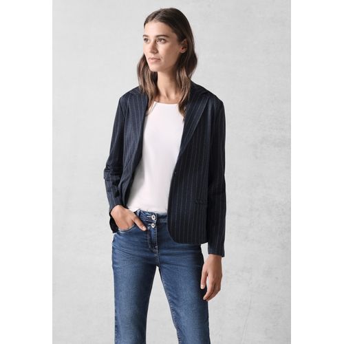 Kurzblazer CECIL, Damen, Gr. XXL (46), blau (deep petrol), Stoff, Jersey, 68% Polyester, 20% Viskose, 8% Metallfasern, 4% Elasthan, gestreift, casual, gerade normal, V-Ausschnitt, Langarm Bündchen, Blazer, mit Knopf zum Schließen