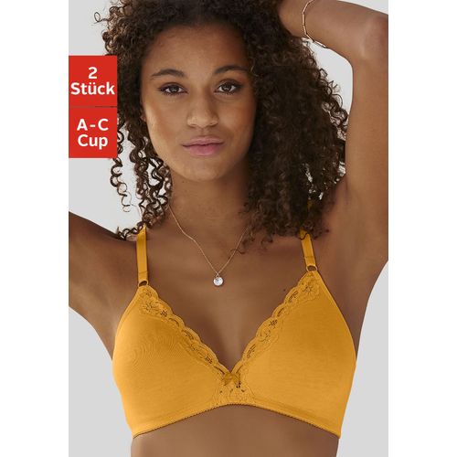 Bralette-BH PETITE FLEUR Gr. 70, Cup C, gelb (mango, weiß) Damen BHs Wäsche Teenie-BH BH BH-Set ohne Bügel aus Baumwolle mit Spitze