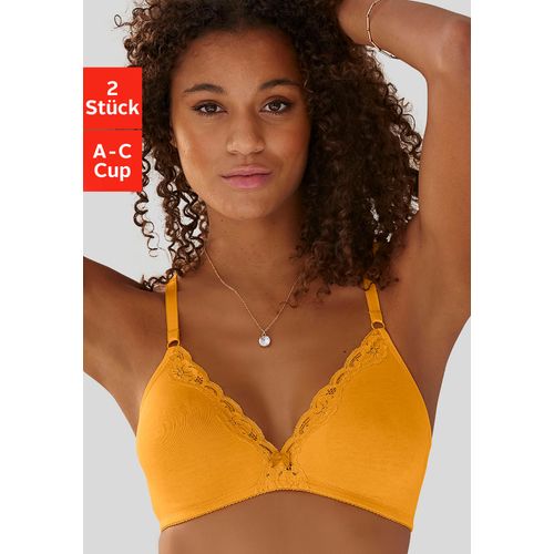 Bralette-BH PETITE FLEUR Gr. 75, Cup C, gelb (mango, weiß) Damen BHs Wäsche Teenie-BH BH BH-Set ohne Bügel aus Baumwolle mit Spitze