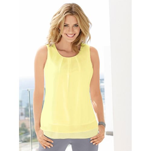 Blusentop INSPIRATIONEN, Damen, Gr. 42, grün (limone), 100% Polyester, unifarben, Rundhals, ohne Ärmel, Blusen