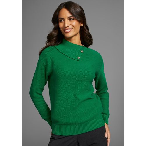 Strickpullover DELMAO, Damen, Gr. 44/46, grün, Strick, Obermaterial: 50% Baumwolle, 50% Polyacryl, casual, figurumspielend hüftlang, Langarm Rippbündchen, Pullover, mit Knöpfen - NEUE KOLLEKTION