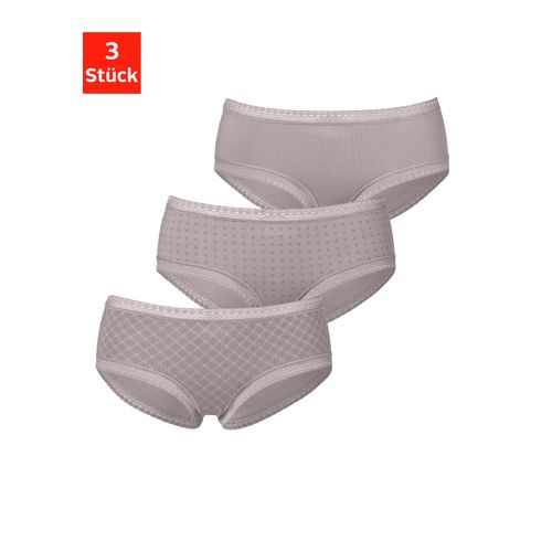 Panty LASCANA, Damen, Gr. 32/34, grau (taupe), Jersey, Obermaterial: 95% Baumwolle, 5% Elasthan. Spitze: 90% Polyamid, 10% Elasthan, bedruckt, unifarben, körpernah, Unterhosen, aus elastischer Baumwolle mit weicher Spitze