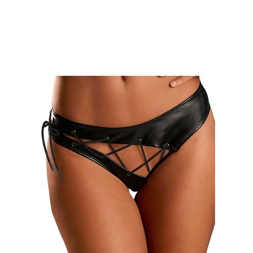 Slip JETTE, Damen, Gr. 48/50, schwarz, Lederoptik (PU beschichtet), Obermaterial: 97% Polyester, 3% Elasthan, figurbetont, Unterhosen, in Leder-Optik mit aufregender Schnürung (Kunstleder)