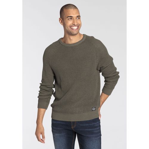 Rundhalspullover BRUNO BANANI, Herren, Gr. XL (56/58), grün (khaki), Strick, Obermaterial: 50% Baumwolle, 50% Polyacryl, casual, Basic schmal, Rundhals, Langarm, Pullover, mit besonderer Struktur