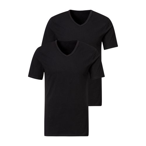 Unterziehshirt H.I.S, Herren, Gr. XL, N-Gr, schwarz, Jersey, Obermaterial: 95% Baumwolle, 5% Elasthan, unifarben, basic, körpernah, V-Ausschnitt, Kurzarm, Unterhemden, mit V-Ausschnitt und kleinem Logo, Unterhemd, T-Shirt