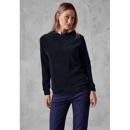 Langarmshirt CECIL Gr. L (42), blau (universal blau), Damen, Web, 73% Baumwolle, 25% Polyester, 2% Elasthan, unifarben, Shirts, mit Kapuze