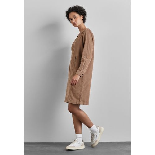 Sweatkleid STREET ONE, Damen, Gr. 44, EURO-Größen, braun (rich mocha), Web, 100% Baumwolle, unifarben, casual, gerade knielang, Rundhals, Langarm Bündchen, Kleider, knielang