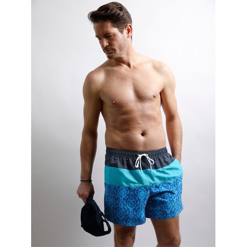 Badeshorts FEEL GOOD Gr. 7, Normalgrößen, bunt (marine, türkis) Herren Badehosen Badeshorts Strandshorts