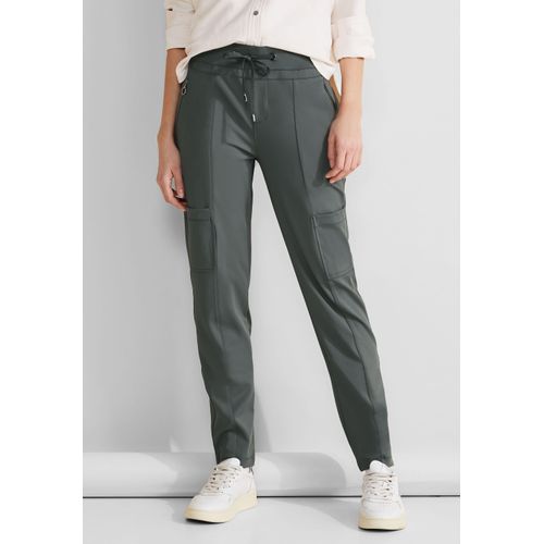 Jogger Pants STREET ONE, Damen, Gr. 46, Länge 28, grün (marshy grün), Stoff, 82% Polyester, 18% Elasthan, unifarben, casual, slim fit lang, Hosen, Middle Waist