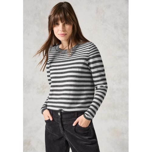 Streifenpullover CECIL, Damen, Gr. L (42), grau (charcoal grau melange), Stoff, 33% Polyester, 31% Polyacryl, 24% Baumwolle, 12% Nylon, gestreift, casual, normal normal, Rundhals, Langarm Bündchen, Pullover, mit Rundhalsausschnitt