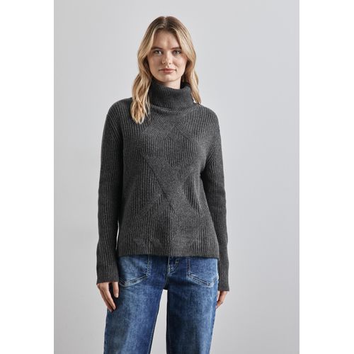 Strickpullover STREET ONE Gr. 38, grau (gravel meliert) Damen Pullover mit Stehkragen