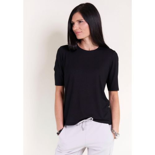 T-Shirt SEIDEL MODEN, Damen, Gr. 42, schwarz, Jersey, Obermaterial: 96% Viskose, 4% Elasthan, unifarben, Basic, figurumspielend hüftlang, Rundhals, Halbarm abgesteppte Kante, Shirts, mit Rundhalsausschnitt, MADE IN GERMANY