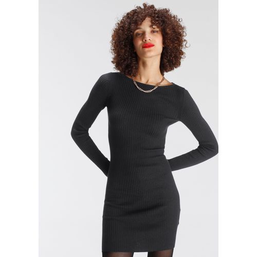Strickkleid AJC, Damen, Gr. 42, N-Gr, schwarz, Rippstrick, Obermaterial: 70% Viskose, 30% Polyamid, casual, figurbetont mini, U-Boot-Ausschnitt, Langarm, Kleider Partykleid, festlich, Mini-Länge, figurbetont, aus Viskose und Polyamid