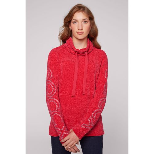 Rollkragenpullover SOCCX, Damen, Gr. L, rot (clear rot), Material: 80% Polyester, 20% Baumwolle, bedruckt, casual, lässig geschnitten normal, Rundhals, Langarm eingesetzt Bündchen, Pullover, aus Flauschstrick