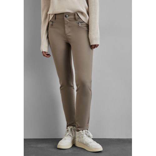 Röhrenhose STREET ONE, Damen, Gr. 32, Länge 30, braun (ashen maple beige), Stoff, 88% Polyamid, 12% Elasthan, unifarben, casual, slim fit lang, Hosen, Middle Waist