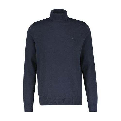 Rollkragenpullover LERROS, Herren, Gr. L, blau (classic navy), Obermaterial: 100% Baumwolle, casual, regular fit, Langarm Strickbündchen, Pullover, mit Logostickerei