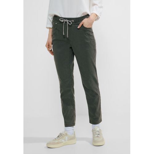 Jogger Pants CECIL, Damen, Gr. L, Länge 28, grün (strong khaki), Web, 68% Baumwolle, 27% Polyester, 5% Elasthan, unifarben, casual, gerade lang, Hosen, Middle Waist