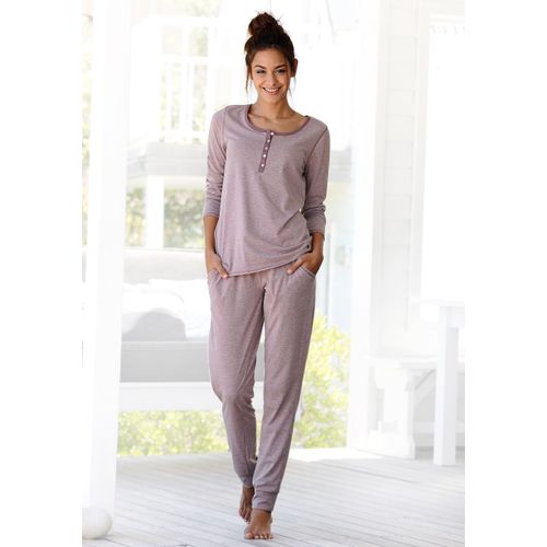 Pyjama ARIZONA, Damen, Gr. 40/42, lila (mauve, meliert), Single Jersey, Obermaterial: 60% Baumwolle, 40% Polyester, meliert, casual, bequem lang, Rundhals, Langarm, Homewear-Sets, in melierter Qualität mit Knopfleiste