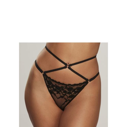 String PETITE FLEUR GOLD Gr. 40/42, schwarz Damen Unterhosen mit verführerischem Bund in Bänder-Optik, Reizwäsche