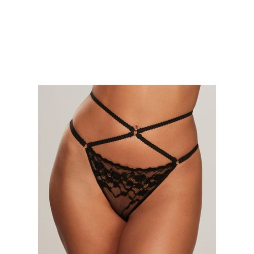 String PETITE FLEUR GOLD Gr. 48/50, schwarz Damen Unterhosen mit verführerischem Bund in Bänder-Optik, Reizwäsche