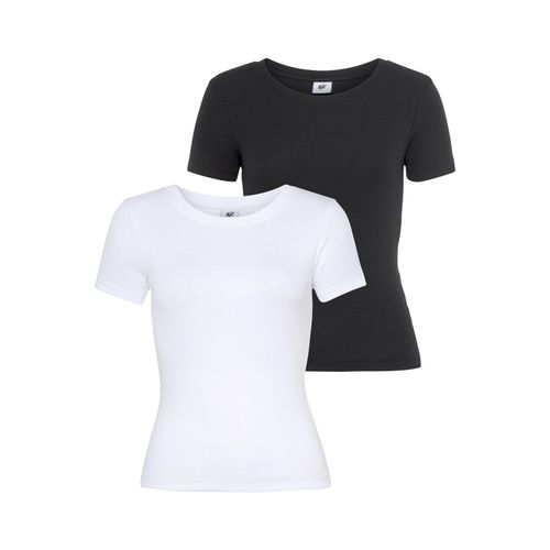 T-Shirt AJC, Damen, Gr. 44/46, weiß (schwarz, weiß), Obermaterial: 95% Baumwolle, 5% Elasthan, Basic, sehr figurbetont, Rundhals, Kurzarm, Shirts, im Doppelpack - NEUE KOLLEKTION