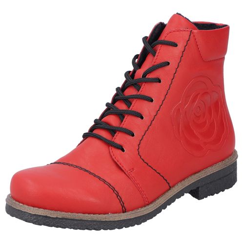 Schnürstiefelette RIEKER, Damen, Gr. 36, rot, Lederimitat, sportlich, Schuhe, Schnürboots, Reißverschluss-Stiefelette, Blockabsatz, Rosenmuster