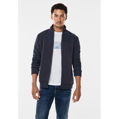 Sweatjacke STREET ONE MEN, Herren, Gr. M (40), blau (night blau), Web, Sweatware, 80% Baumwolle, 20% Polyester, unifarben, casual, gerade normal, hoch geschlossener Ausschnitt, Langarm Bündchen, Sweatjacken, mit Stehkragen