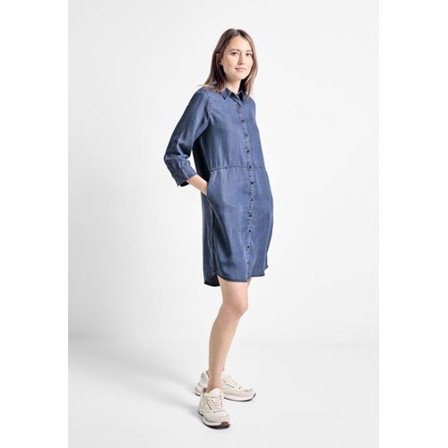 Sommerkleid CECIL, Damen, Gr. XXL (46), US-Größen, blau (mid blau wash), Stoff, 100% Lyocell, unifarben, casual, gerade kniefrei, V-Ausschnitt, 3/4-Ärmel Bündchen, Kleider, mit Knopfleiste