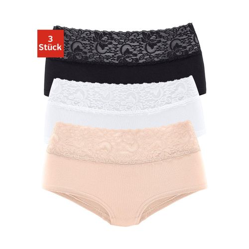 Panty VIVANCE, Damen, Gr. 32/34, beige (beige, schwarz, weiß), Single Jersey, Obermaterial: 95% Baumwolle, 5% Elasthan. Spitze: 93% Polyamid, 7% Elasthan (LYCRA), unifarben, körpernah, Unterhosen, aus elastischer Baumwolle mit floraler Spitze