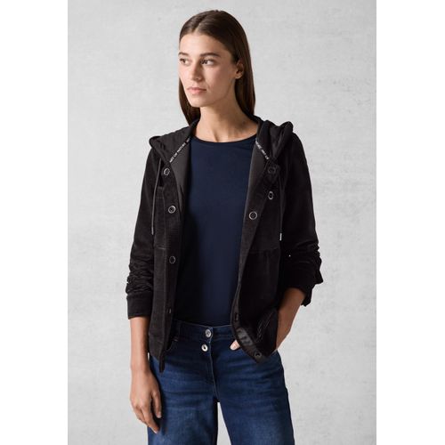 Cordjacke CECIL, Damen, Gr. XXL (46), schwarz, Web, 68% Baumwolle, 26% Polyamid, 6% Elasthan, unifarben, casual, normal normal, ohne Ausschnitt, Langarm Bündchen, Jacken, mit Kapuze