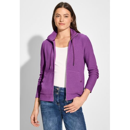 Strickjacke CECIL Gr. L (42), lila (iced violet) Damen Strickjacken mit Stehkragen