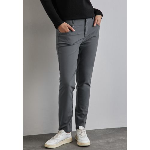 Röhrenhose STREET ONE, Damen, Gr. 38, Länge 30, grau (storm grau), Stoff, 88% Polyamid, 12% Elasthan, unifarben, casual, slim fit lang, Hosen, Middle Waist