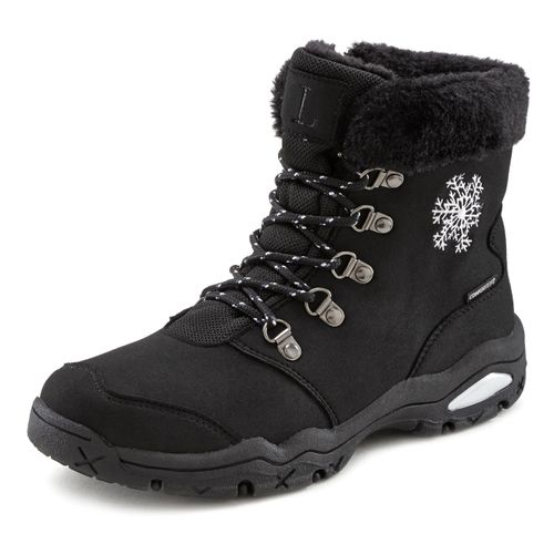 Winterstiefelette LASCANA, Damen, Gr. 37, schwarz, Obermaterial: 100% Synthetik. Futter: 100% Polyester. Decksohle: 100% Polyester. Laufsohle: 100% Synthetik, gemustert, casual, Schuhe Winterboots Schnürboots, Stiefelette,Stiefel,Winterstiefel wind-& wasserabweisender Tex-Membran